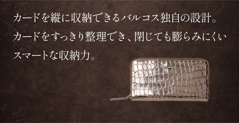 カードを縦に収納できるバルコス独自の設計。