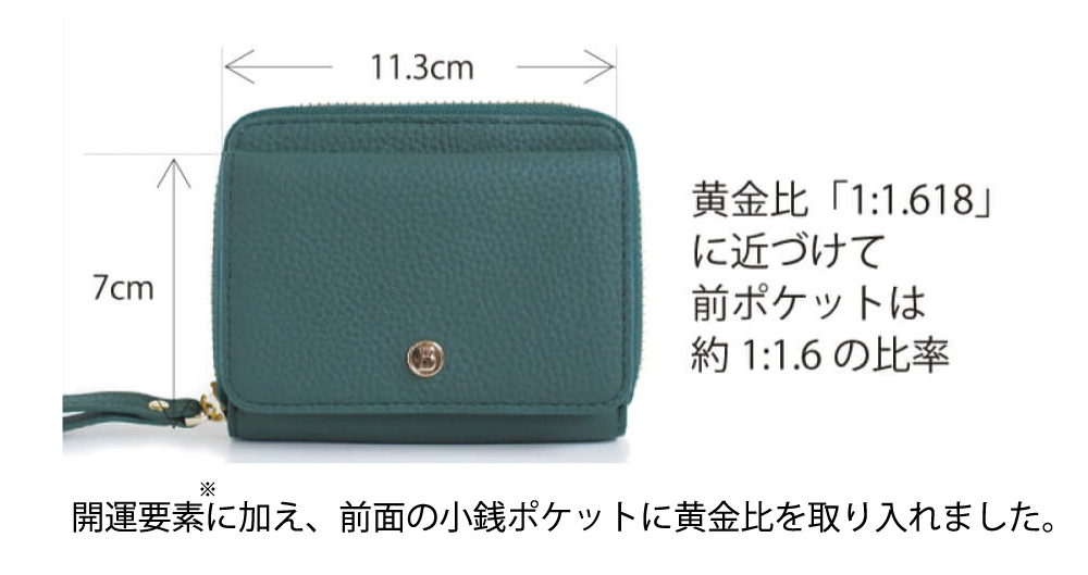 前面の小銭ポケットに黄金比を取り入れました。