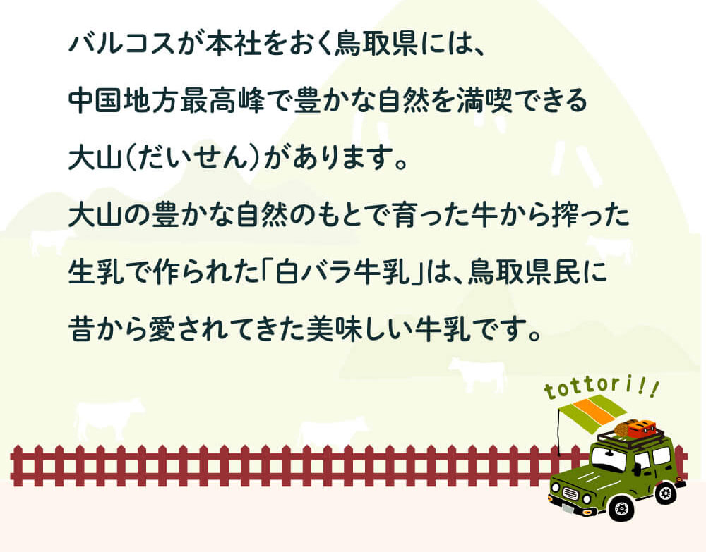 「白バラ牛乳」は、鳥取県民に昔から愛されてきた美味しい牛乳です。